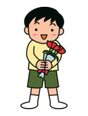 カーネーションの花束を持つ男の子