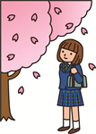 桜と女子学生