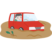 冠水した道路と自動車2