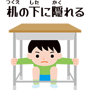 「机の下の隠れる」