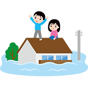 屋根で救助を待つ人