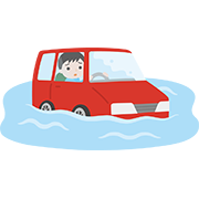 冠水した道路と自動車1