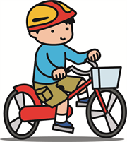 ヘルメットを付けて自転車に乗る小学生