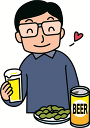 ビールと枝豆を楽しむお父さん