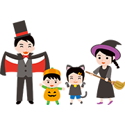 仮装している親子