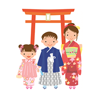 七五三のお祝いをする子どもたち