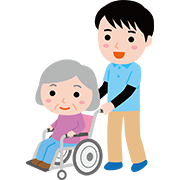 車椅子の高齢者と押す介護職員
