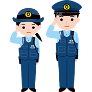 敬礼している警察官 （男女）