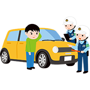 乗用車を取り締まる警察官