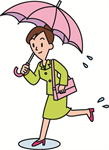 雨の中あるく女性社員
