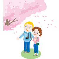 桜をみる観光客