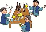 部屋飲みの男性たち