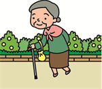 杖をついて散歩する女性高齢者