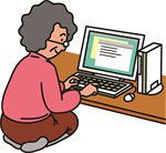 パソコンを操作する女性高齢者