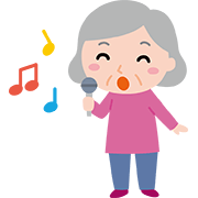 高齢女性　カラオケ歌う