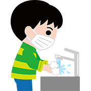 手洗いをするマスクの男子児童