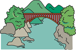 渓谷の川と鉄道橋
