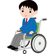 車いすの男子学生