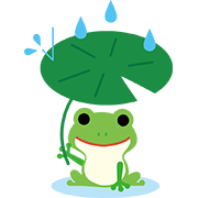 葉の傘をもったカエル