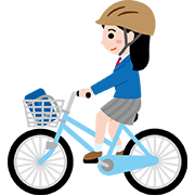 ヘルメットをして自転車に乗る女子学生