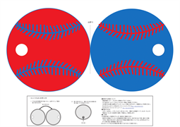 野球ボールデザイン丸うちわ・赤青
