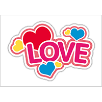 うちわステッカー「LOVE　ハート」ビビッドカラー
