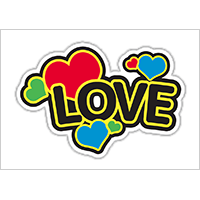 うちわステッカー「LOVE　ハート」ブラック×イエロー