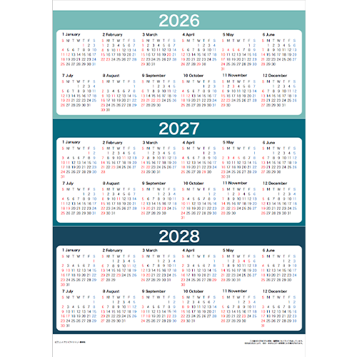 三年分の年間ポスターカレンダー