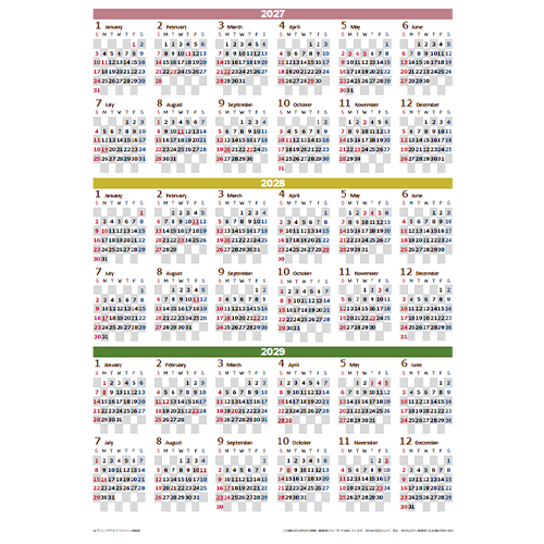 三年分の年間ポスターカレンダー